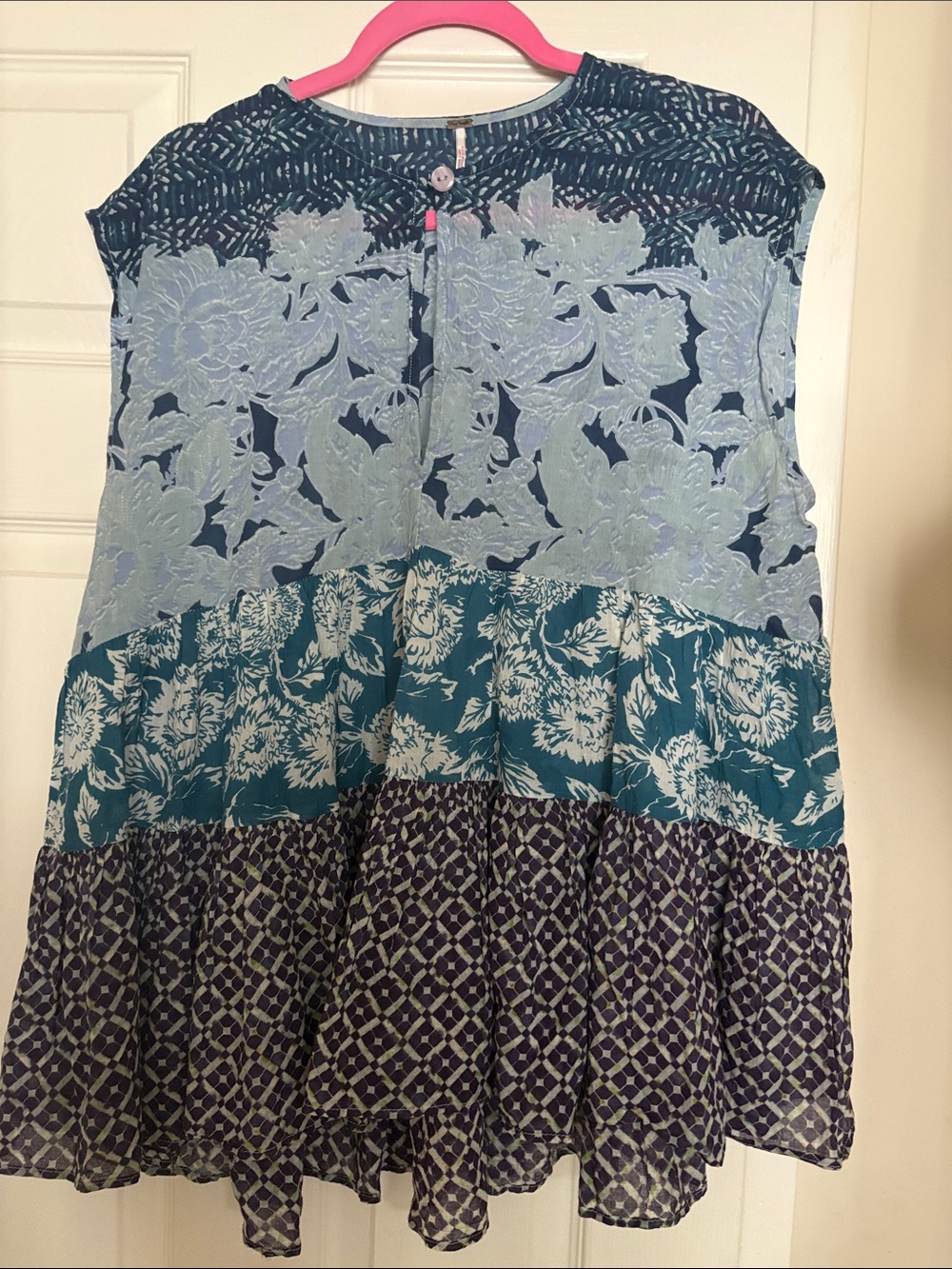 Free People Blue, Teal & Navy Tiered Top